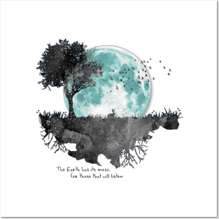 Earth Music - Moon Gazing Rabbit Posters and Art